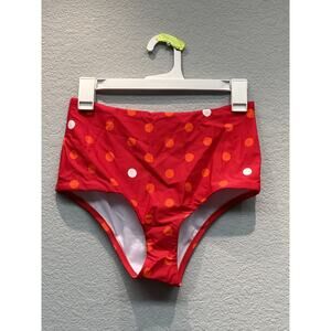 Calypsa Women's High Waisted Full Coverage Bikini Bottom Red Dotty, Medium